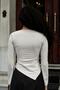Women's Stretch Fabric Flexible Lightweight Shiny Fabric V-Neck Gathered Long Sleeve Asymmetrical Blouse-Stone - 6