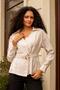 Women's Silky Textured Lycra-Free Modal Fabric Collared Wrap Belted Stylish Blouse-Beige - 4