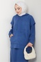 Hooded Tunic Dress Knitwear Set 1645 - Blue - 5