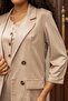 Women's Suede Textured Fabric Collar Capri Sleeve Pocket Flap Blazer Jacket-Beige - 5