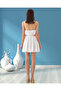 Women's Regular Fit White Elastic Waist Lace-Up Self-Textured Cotton Mini Skirt - 5