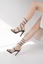 Women's Evening Dress Heeled Sandals Stone Detailed Ankle-Wrap Shiny Thin Heel 11 cm Elegant Stylish Design - 3