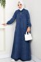 Shirt Collar Pocketed Denim Dress 1640 - Blue