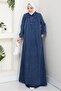 Shirt Collar Pocketed Denim Dress 1640 - Blue - 4