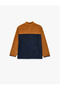 Mock Neck Long Sleeve Color Block Zippered Fleece Sweatshirt - 2