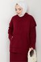 Hooded Tunic Dress Knitwear Set 1645 - Claret Red - 4