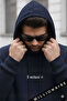 Men's Navy Blue Spectacular Hooded Oversized 3 Thread Kangaroo Pocket Fleece-Lined Casual Hoodie Sweatshirt - 2