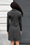 Women's Thick Stretchy Fabric Collar Pocket Flap Long Sleeve Short Blazer Jacket-Anthracite - 7