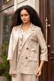 Women's Suede Textured Fabric Collar Capri Sleeve Pocket Flap Blazer Jacket-Beige - 4