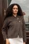 Women's Fur Cashmere Mock Neck Short Coat-Dark Brown - 3
