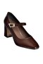 V250670708 Brown Patent Leather Thick Heeled Women's Shoes - 5