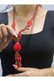 Red Bamboo Bead Embroidery Women's Necklace 35 cm - 2