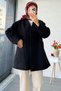 Premium Belted Double-Breasted Collar Felt Coat – Black - 2