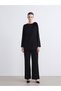 Alita City Farkıyla Raşi̇t Bağzi̇bağli X Black Crepe Plain Oval Neck Long Sleeve Women's Blouse - 4