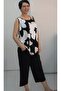 Black and White Floral Print Capri Set with Thick Straps on the Top and Bottom, with Pockets on the Bottom. - 7