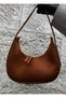 Women's Patent Leather Baguette Zipper Closure Strap Detailed Shoulder Bag Suede Navy Blue - Patent Leather Black - White