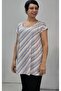 Blue Latte Cream Striped Size Fits All Low-Sleeve Combed Viscose T-Shirt - 4