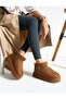 Women's Tan Suede Fur Lined Wool Thick Soled High Heeled Sole Winter Ankle Mini Ugi Boots - 2