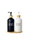 Set of 2 White Kitchen Liquid Soap Dispensers 500ml+500ml with Bamboo Tray - 2