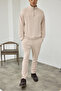 Premium Men's Modal Fabric Half-Zip Mock Neck Greenish Beige Top and Bottom Set Ls-87009 - 2
