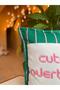 Cute but Overthinker Written Pink Striped Decorative Green Suede Throw Pillow Cover - 43X43Cm - 3