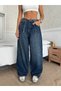 Women's Wide Leg High Waist Tie Detailed Premium Denim Jean - 3