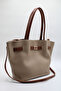 Women's Beige-Tan Large Size Faux Leather Magnet Closure Long Strap Hand and Shoulder Bag - 4