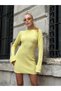 Women's Yellow Tie-Up Deep Back Cut-Out Long Sleeve Seersucker Textured Mini Short Party Dress - 8