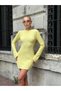 Women's Yellow Tie-Up Deep Back Cut-Out Long Sleeve Seersucker Textured Mini Short Party Dress - 6