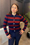 Burgundy&Navy Blue Stripe Detailed Cardigan - 2