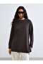 Two Mt Shop Quality Lcw Modest Brown Interlock Plain Oversize Women's Sweatshirt Tunic