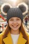 Girl's 6 - 14 Years Old Corded Fabric Beanies with Pompoms Children's Beanie - 5