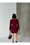 Double-Breasted Balloon Collar Asymmetrical Sleeves Hemmed Hem Gold Accessory Detailed Belt Lined Mini Dress - 2