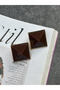 New Season Coffee Gold Detailed Square Earrings - 4