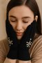 Classic Black Women's Gloves – Pearl and Stone Appliques, Stylish Knitwear Model Black, Sparkling Pearl and Stone Embellishment - 5