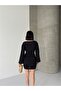Double-Breasted Balloon Collar Asymmetrical Sleeves Hemmed Hem Gold Accessory Detailed Belt Lined Mini Dress - 7