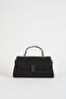 Women's Black Freesia Suede Design Snap Closure Handbag and Shoulder Bag - 3