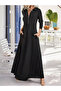 Women's Long Sleeve Collared Front Zipper Long Viscose Two Thread Dress