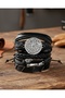 5 Pieces Genuine Leather Bracelet Real Leather Bracelet with Vegvisir and Axe Figures Men's Bracelet