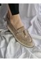 Genuine Leather Beige Women's Stylish and Comfortable Loafer Shoes - 8