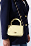 Yellow Women's Small Box Model Hand and Shoulder Bag with Gold Chain Strap and Handle – Stylish and Elegant - 6