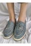 Genuine Leather Blue Suede Women's Stylish and Comfortable Loafer Shoes - 6