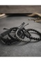 4-Piece Sailor Black Rudder Design Genuine Leather Bracelet Men's Leather Bracelet - 3
