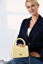 Yellow Women's Small Box Model Hand and Shoulder Bag with Gold Chain Strap and Handle – Stylish and Elegant - 5