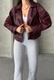 Velisse Women's Burgundy Balloon Sleeve Bomber Leather Jacket - 3
