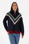Women's Navy Blue V-Neck Zippered Sweater 50309614-Vr033 - 3