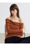 Brown Boat Neck Drawstring Women's Knit Sweater from Plus-Store
