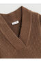 Brown V-Neck Women's Knitwear Sweater - 6