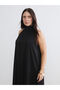 Black Plus Size Halter Neck Shirred Dress - 2