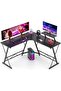 L-Shaped Modern Black Gaming Desk with Movable Monitor Shelf